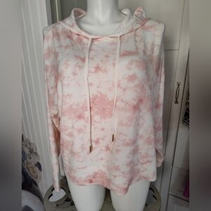Anne Klein Very Soft Oversized Pink White Hoodie New Tags Size Lg French Terry